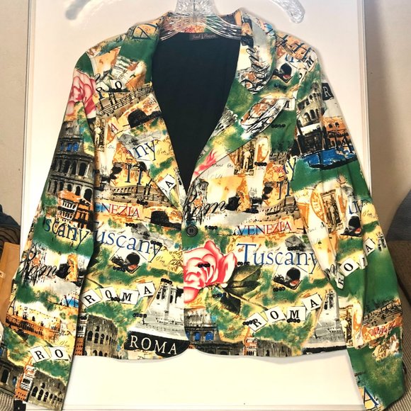 Women Vintage French Postcard print Jacket NWT Size M-L - Picture 1 of 11